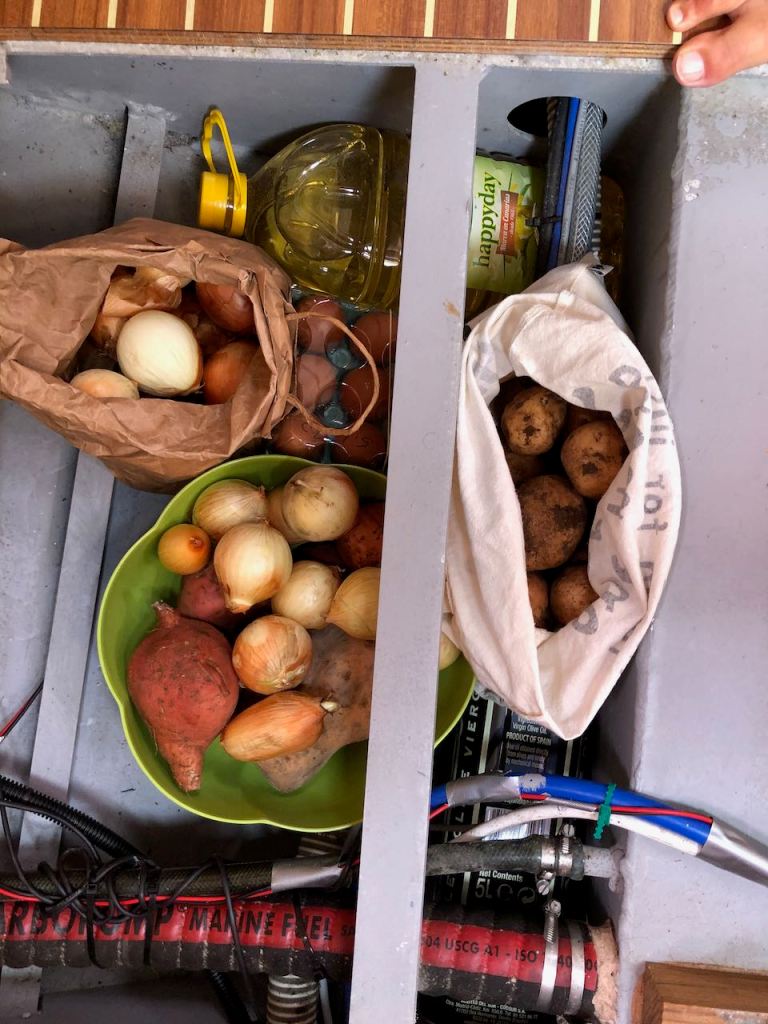 some of our provisioning stored away in the bilge...