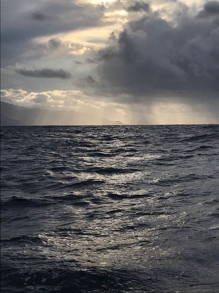 after about 14 hours of sailing, a couple of miles north east of La Palma we could escape from some showers