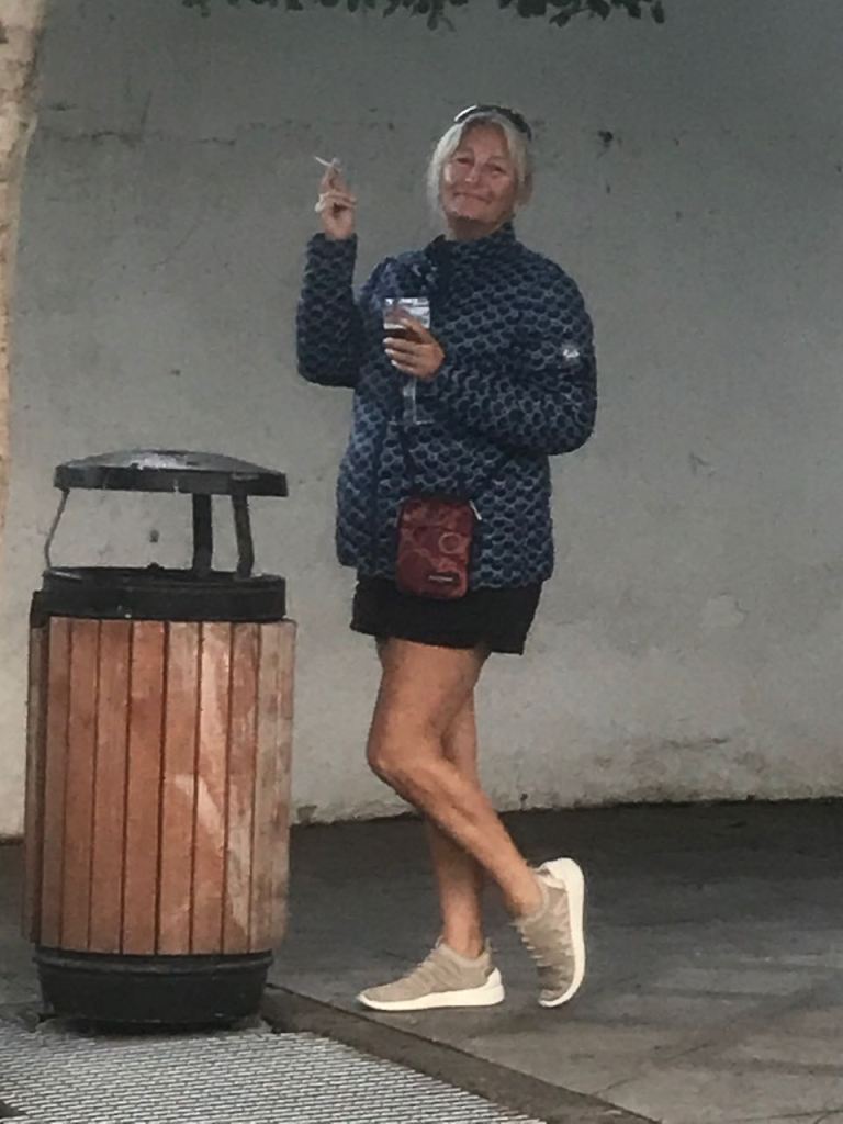 our break in Harí; Paulyne having a double break smoke and beer